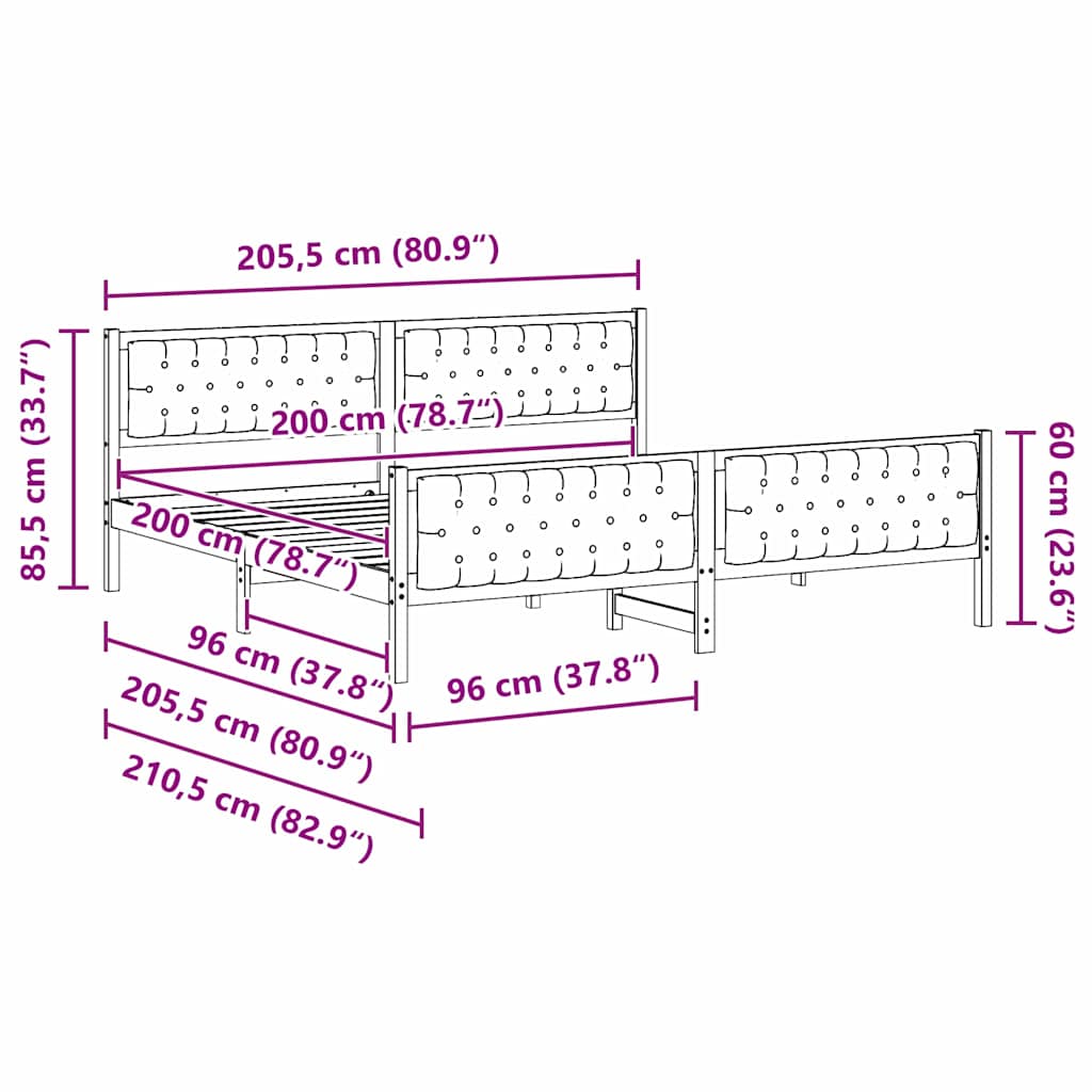 Bedframe met hoofdeinde Zwart 200 x 200 cm Stof