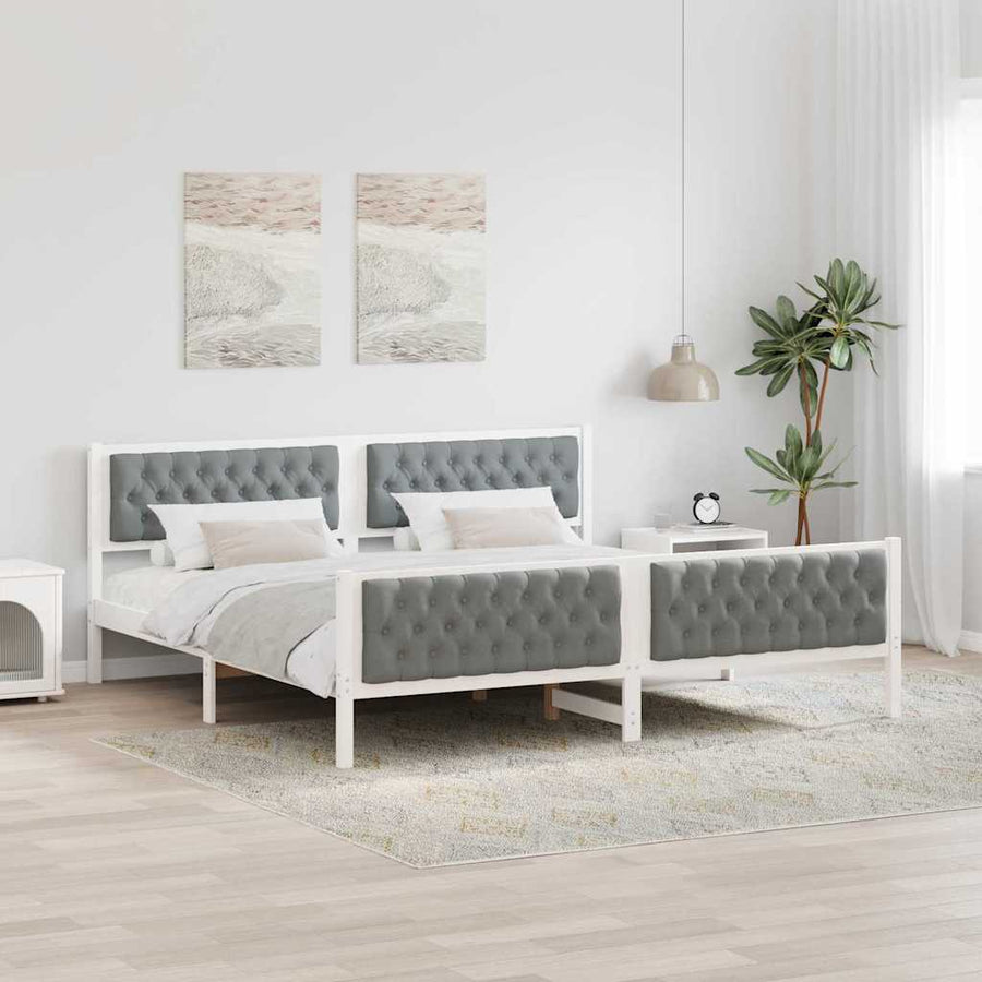 Bedframe met hoofdeinde Lichtgrijs 200 x 200 cm Stof