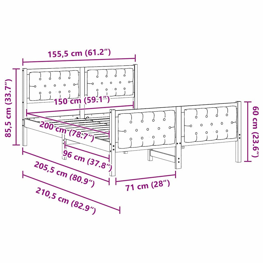 Bedframe met hoofdeinde Zwart 150 x 200 cm Stof