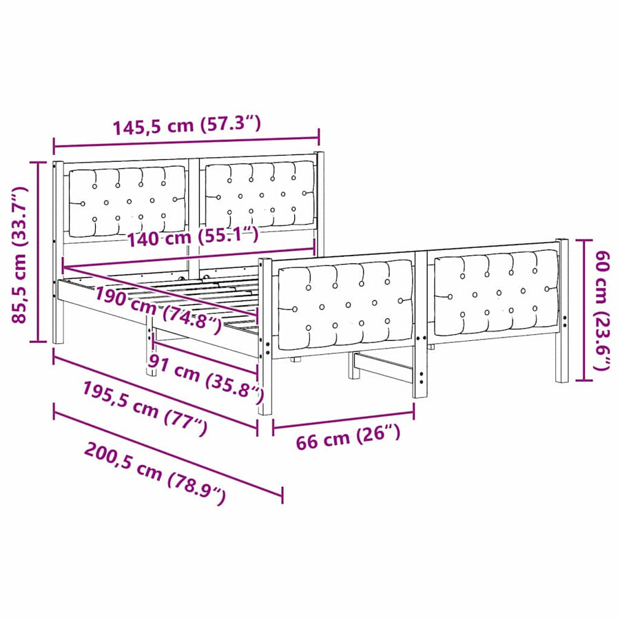 Bedframe met hoofdeinde Lichtgrijs 140 x 190 cm Stof