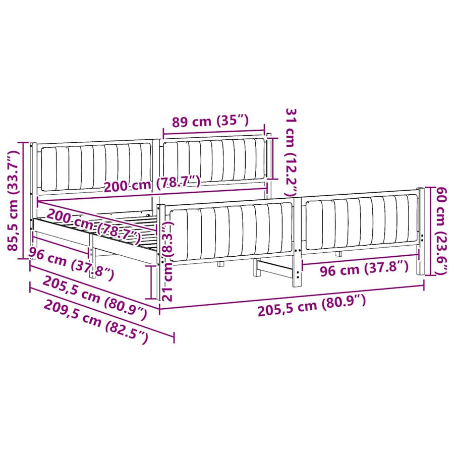 Bedframe Bruin en zwart 200 x 200 cm Massief grenenhout
