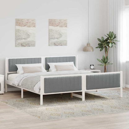 Bedframe Wit en lichtgrijs 200 x 200 cm Massief grenenhout