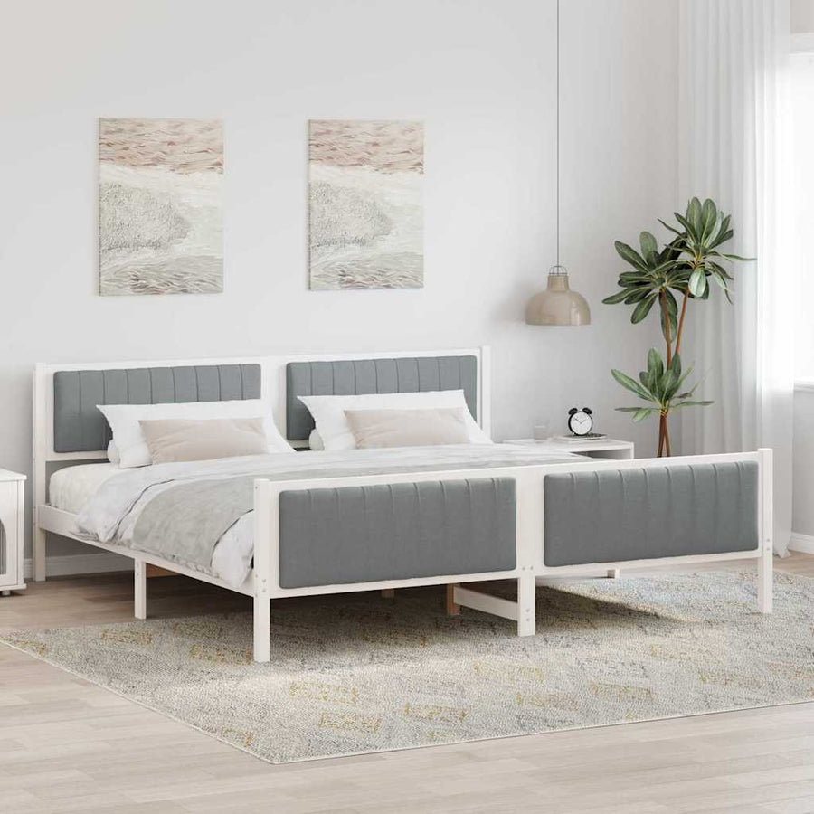 Bedframe Wit en lichtgrijs 200 x 200 cm Massief grenenhout