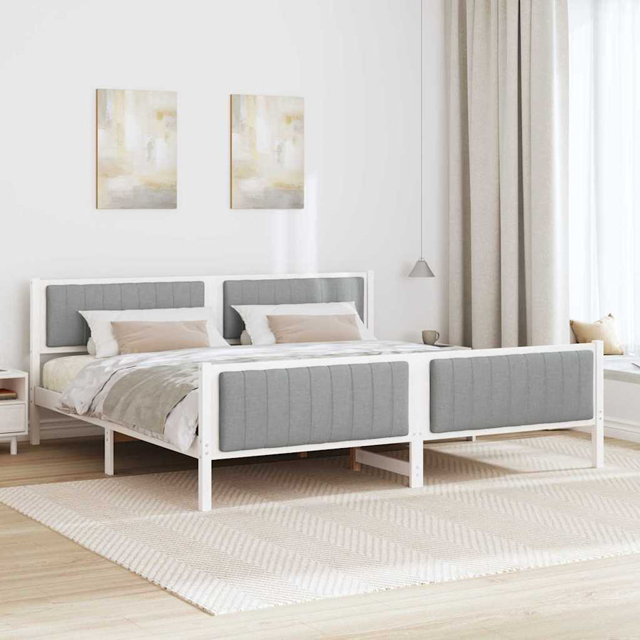 Bedframe Wit en lichtgrijs 200 x 200 cm Massief grenenhout
