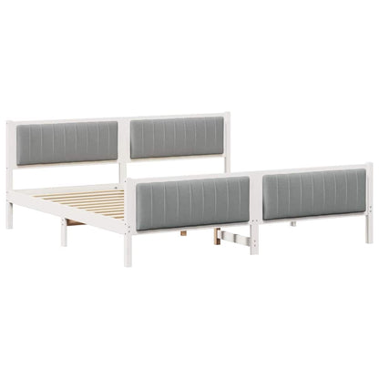 Bedframe Wit en lichtgrijs 200 x 200 cm Massief grenenhout