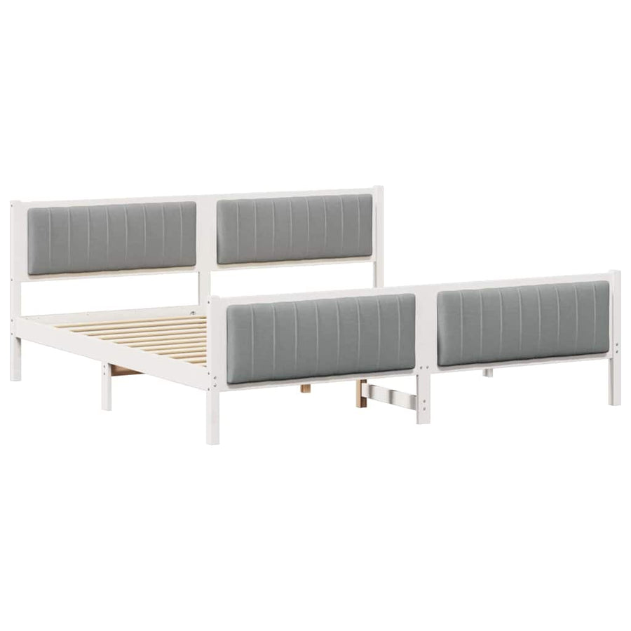 Bedframe Wit en lichtgrijs 200 x 200 cm Massief grenenhout