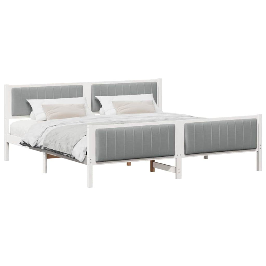 Bedframe Wit en lichtgrijs 200 x 200 cm Massief grenenhout