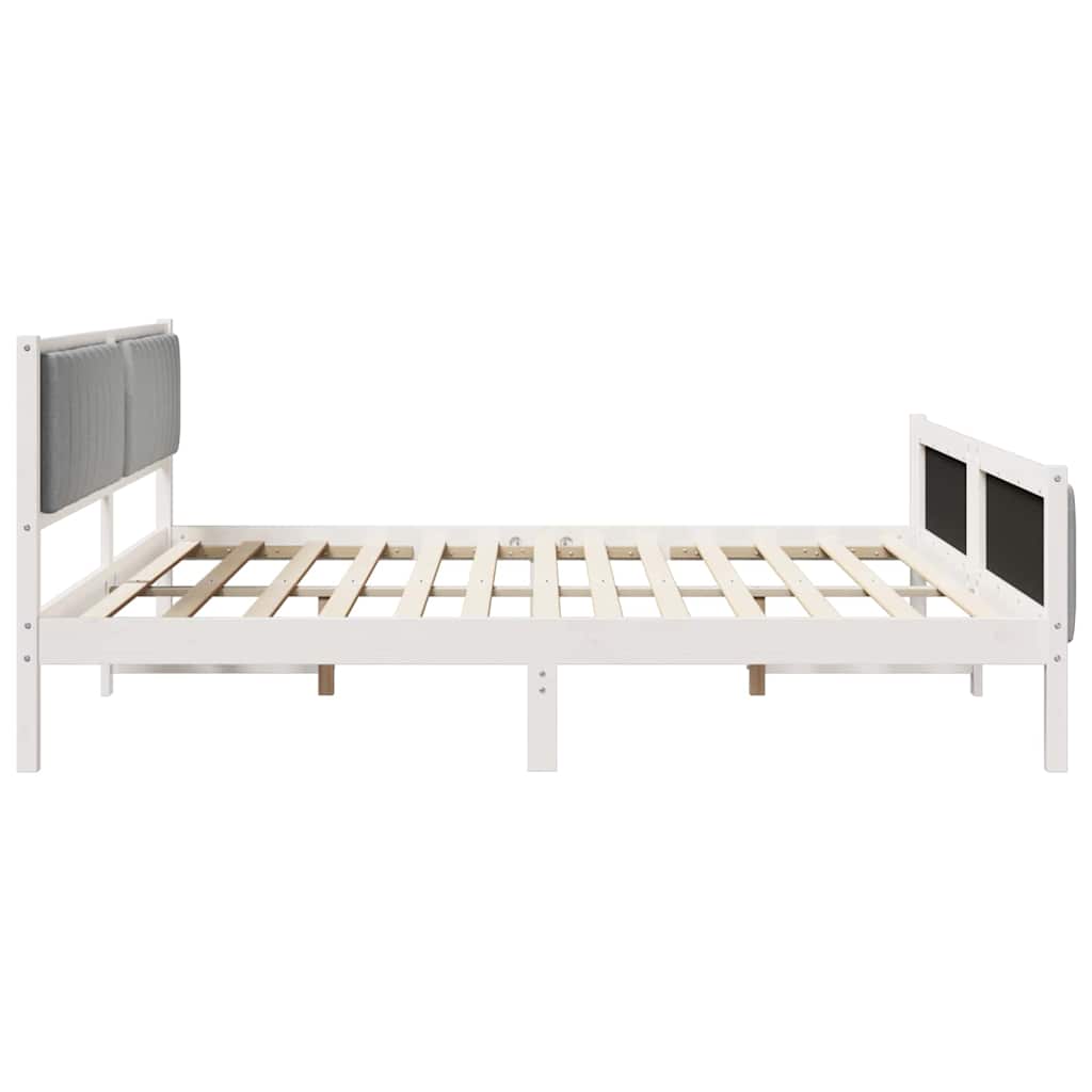 Bedframe Wit en lichtgrijs 200 x 200 cm Massief grenenhout