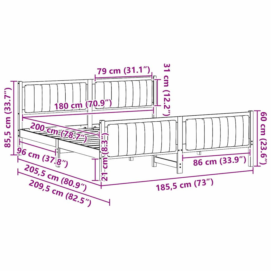 Bedframe Bruin en donkergrijs 180 x 200 cm Massief grenenhout