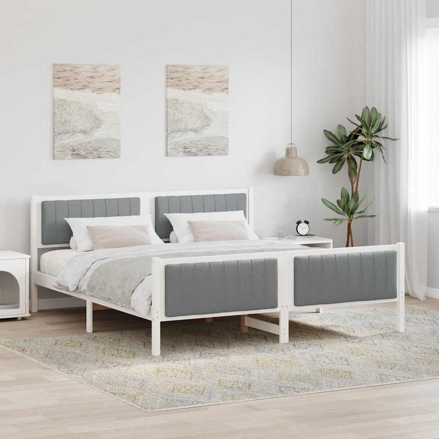 Bedframe Wit en lichtgrijs 180 x 200 cm Massief grenenhout