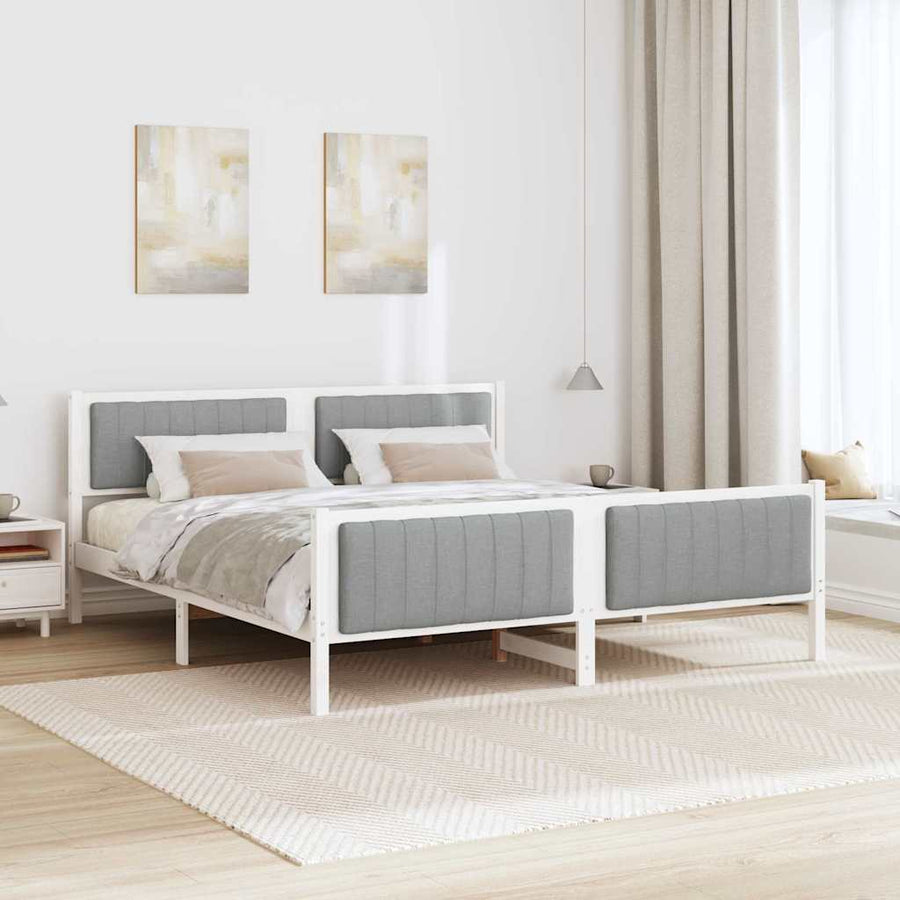 Bedframe Wit en lichtgrijs 180 x 200 cm Massief grenenhout