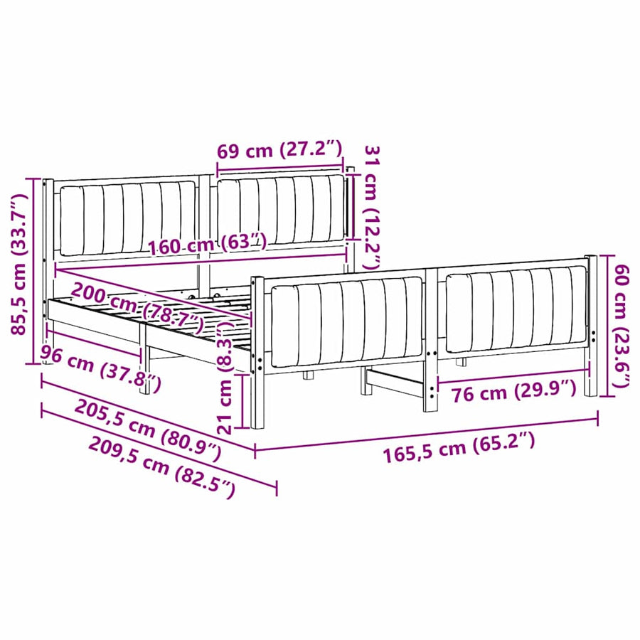 Bedframe Bruin en taupe 160 x 200 cm Massief grenenhout