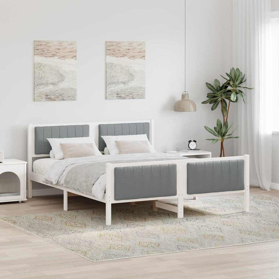 Bedframe Wit en lichtgrijs 160 x 200 cm Massief grenenhout