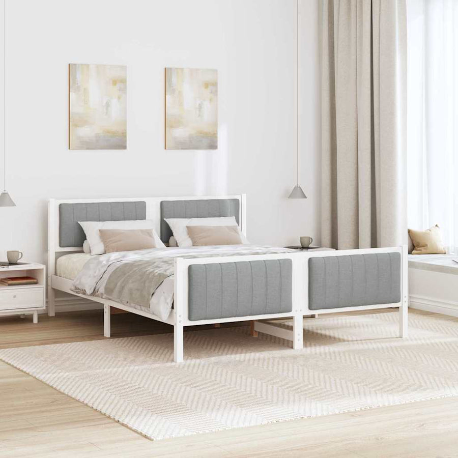 Bedframe Wit en lichtgrijs 160 x 200 cm Massief grenenhout