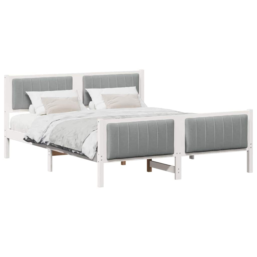 Bedframe Wit en lichtgrijs 160 x 200 cm Massief grenenhout