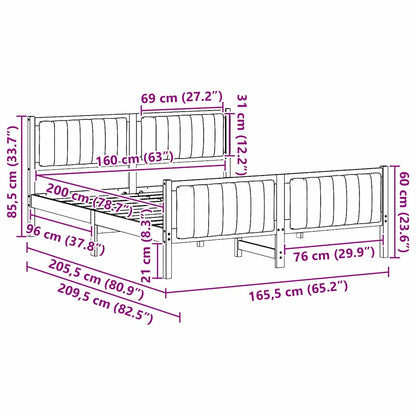 Bedframe Wit en lichtgrijs 160 x 200 cm Massief grenenhout
