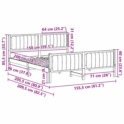 Bedframe Bruin en zwart 150 x 200 cm Massief grenenhout