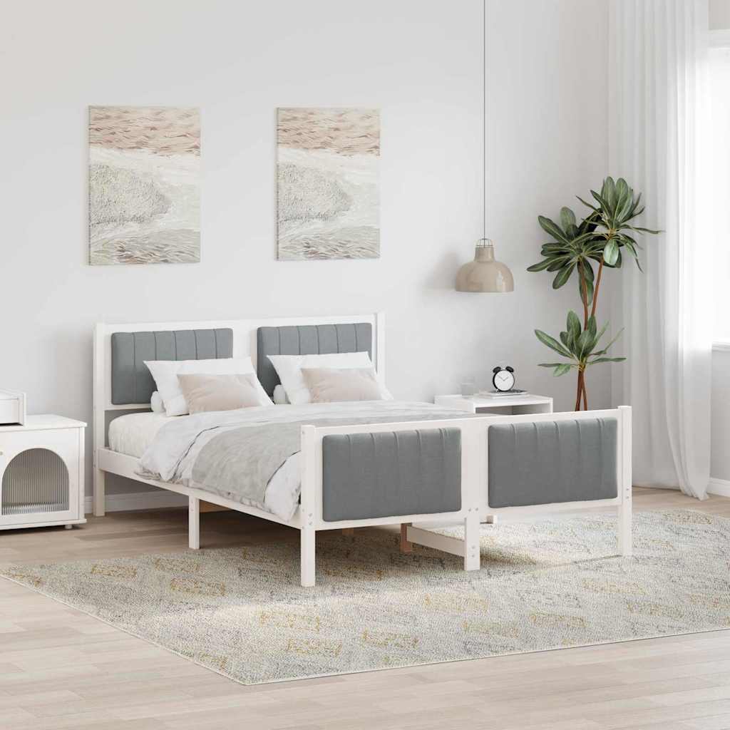 Bedframe Wit en lichtgrijs 140 x 190 cm Massief grenenhout