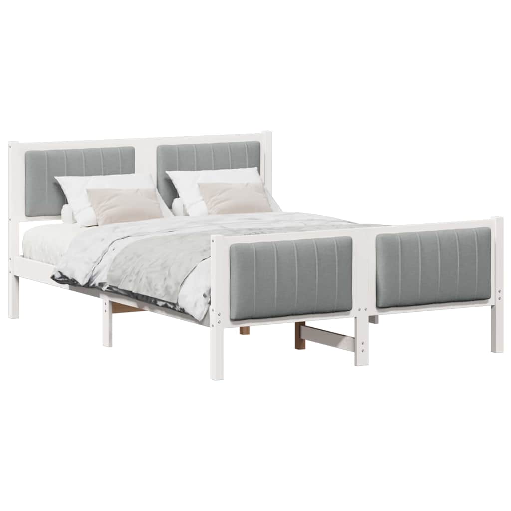 Bedframe Wit en lichtgrijs 140 x 190 cm Massief grenenhout