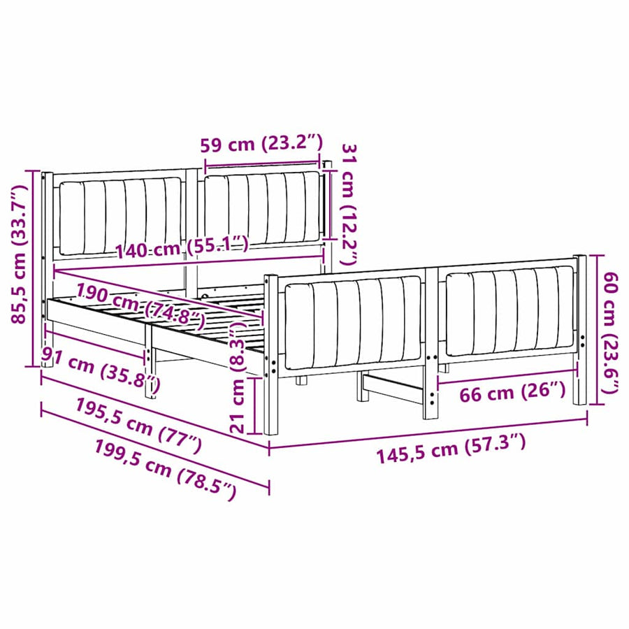 Bedframe Wit en lichtgrijs 140 x 190 cm Massief grenenhout