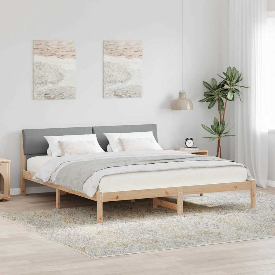 Bedframe Bruin en lichtgrijs 200 x 200 cm Massief grenenhout