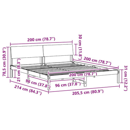Bedframe Bruin en lichtgrijs 200 x 200 cm Massief grenenhout