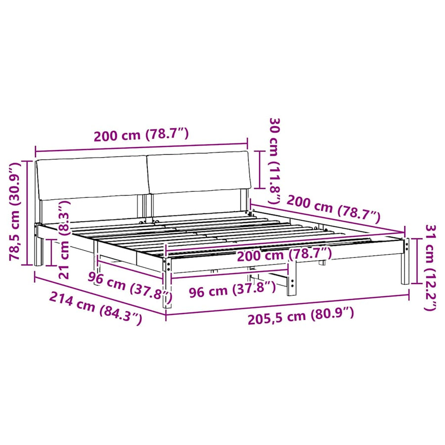 Bedframe Bruin en zwart 200 x 200 cm Massief grenenhout