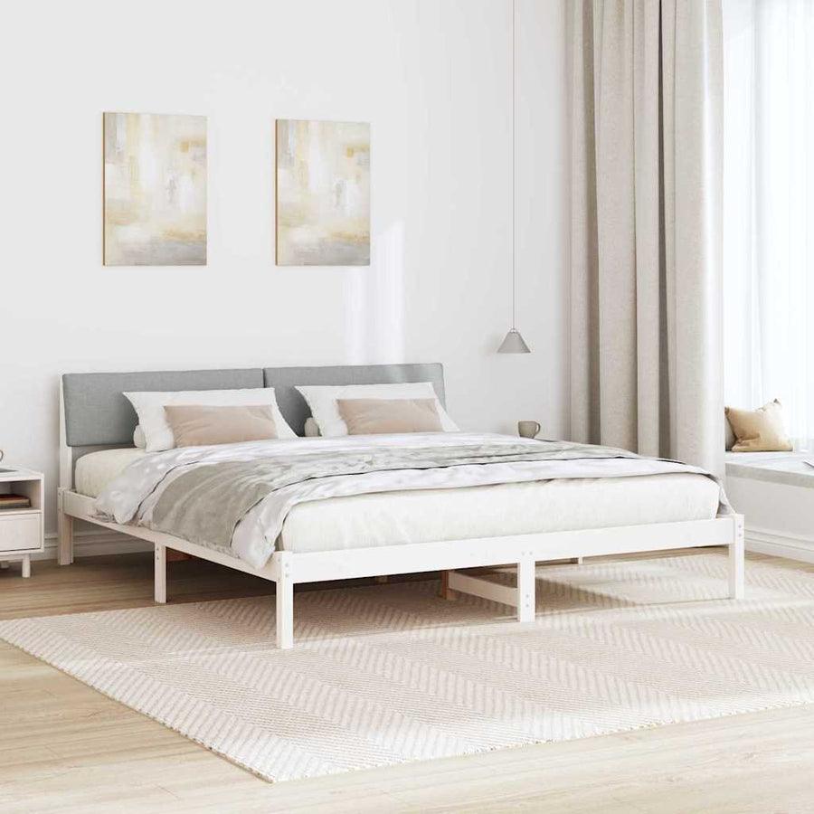 Bedframe Wit en lichtgrijs 200 x 200 cm Massief grenenhout