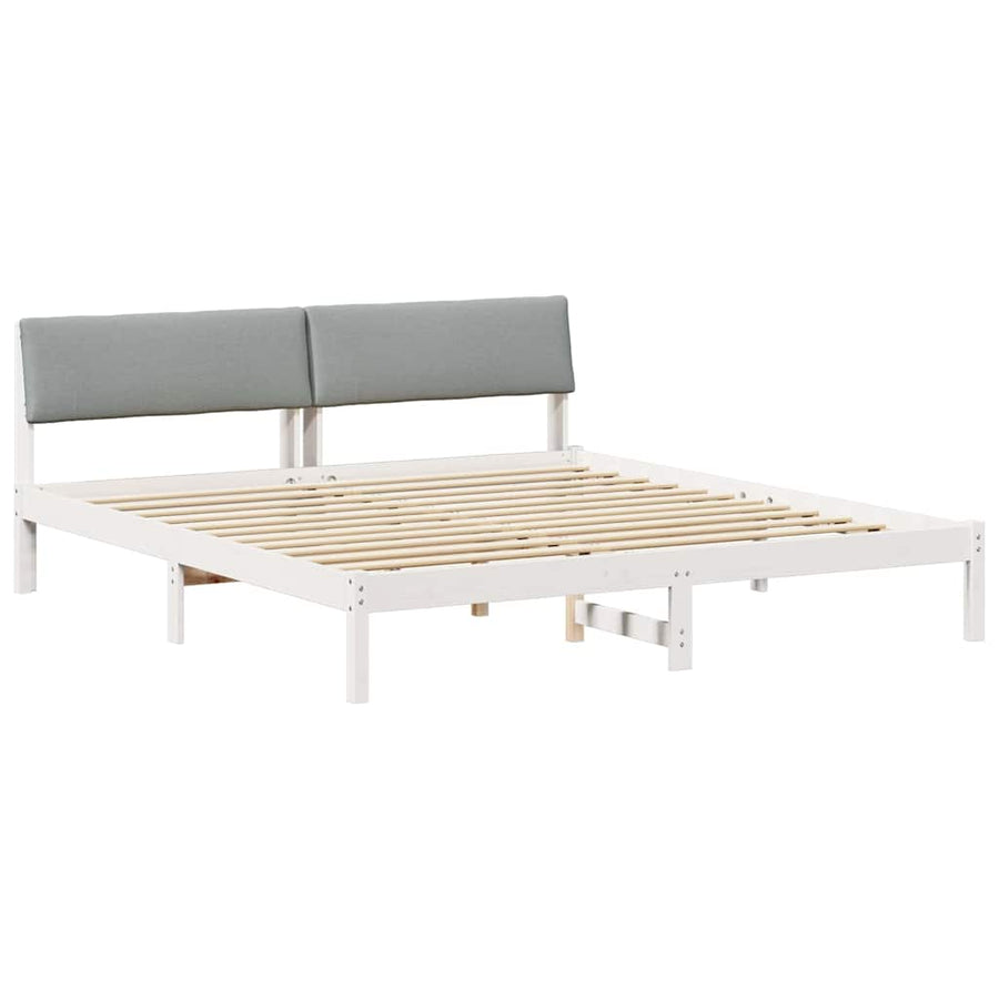 Bedframe Wit en lichtgrijs 200 x 200 cm Massief grenenhout