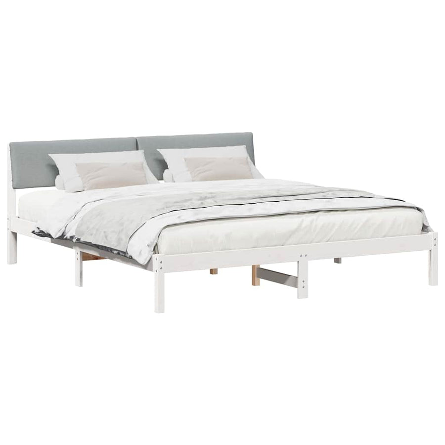 Bedframe Wit en lichtgrijs 200 x 200 cm Massief grenenhout