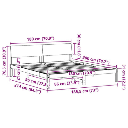 Bedframe Bruin en lichtgrijs 180 x 200 cm Massief grenenhout