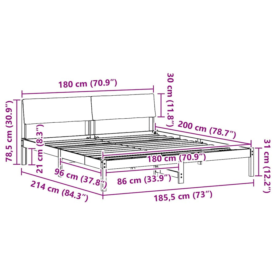 Bedframe Bruin en taupe 180 x 200 cm Massief grenenhout
