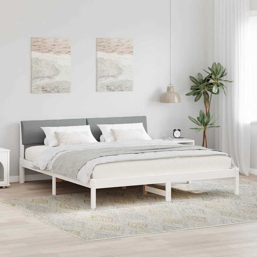 Bedframe Wit en lichtgrijs 180 x 200 cm Massief grenenhout