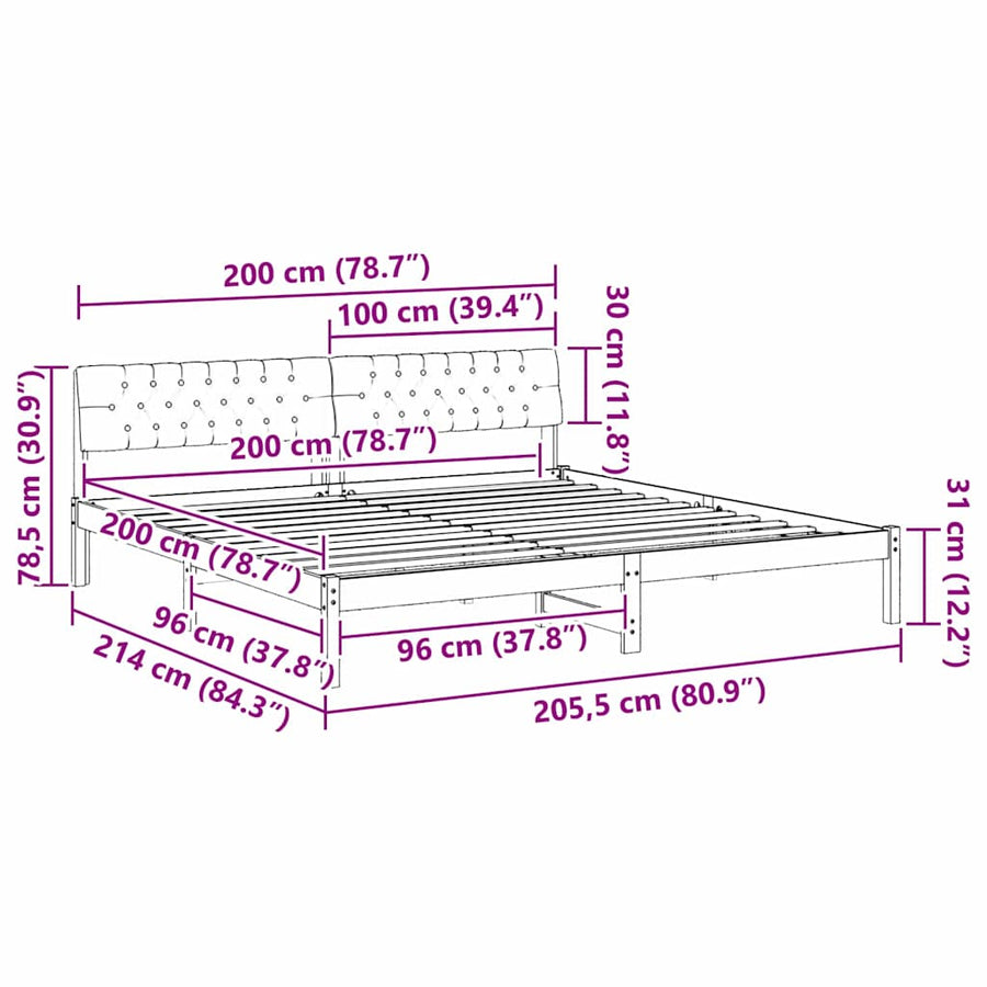 Bedframe Bruin en zwart 200 x 200 cm Massief grenenhout