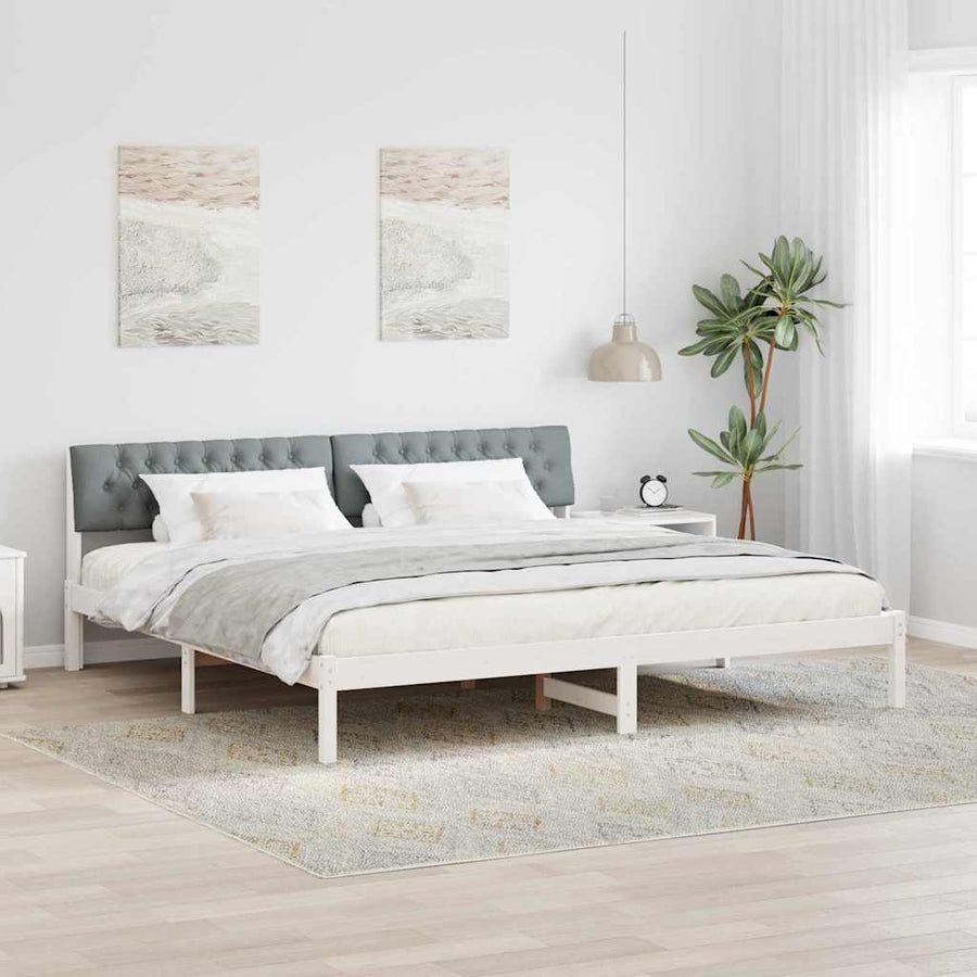 Bedframe Wit en lichtgrijs 200 x 200 cm Massief grenenhout