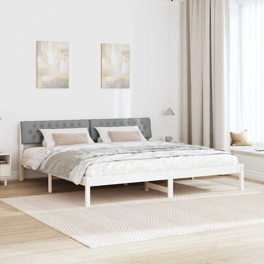 Bedframe Wit en lichtgrijs 200 x 200 cm Massief grenenhout