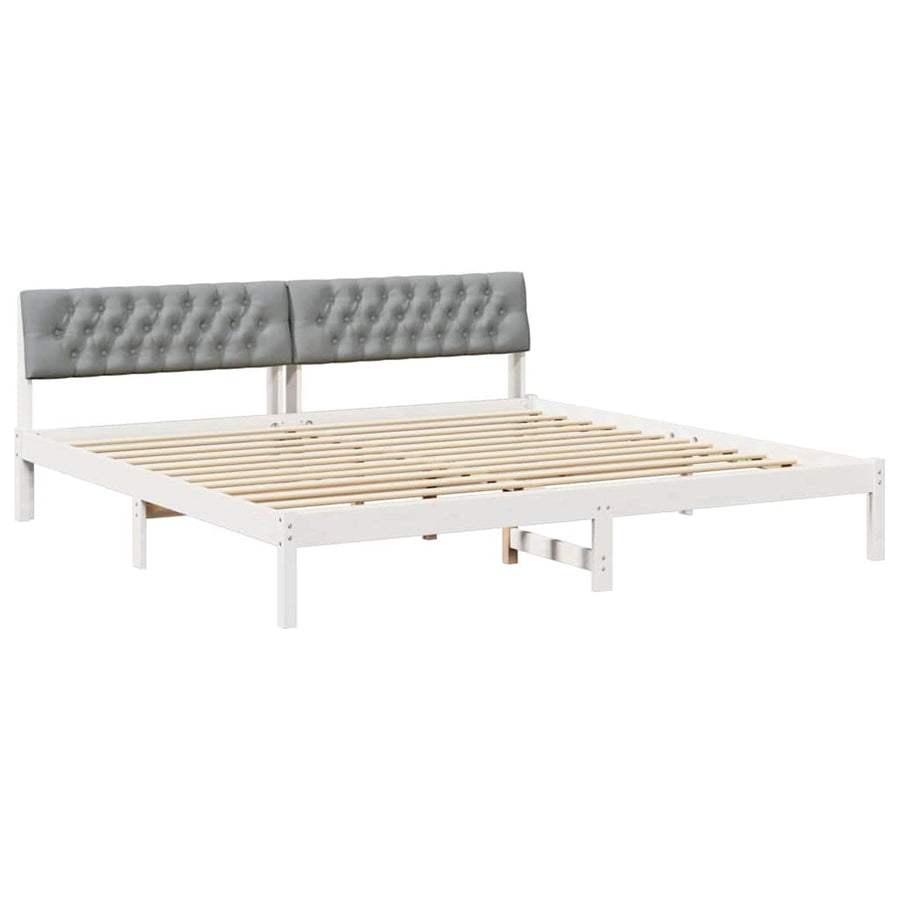 Bedframe Wit en lichtgrijs 200 x 200 cm Massief grenenhout