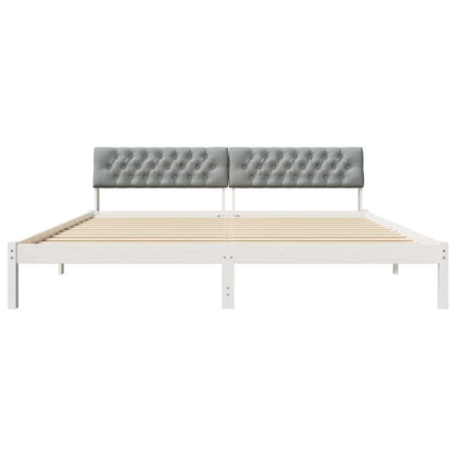 Bedframe Wit en lichtgrijs 200 x 200 cm Massief grenenhout