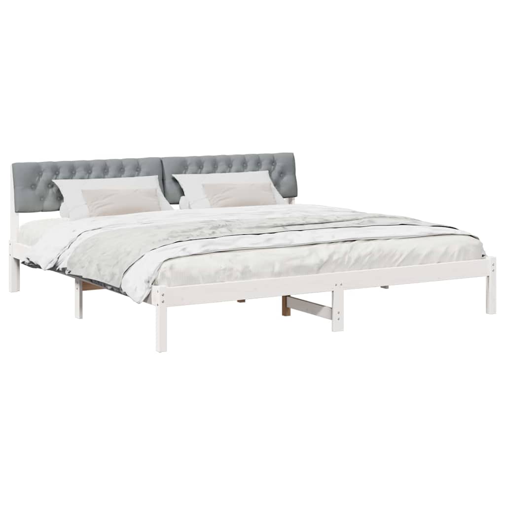 Bedframe Wit en lichtgrijs 200 x 200 cm Massief grenenhout