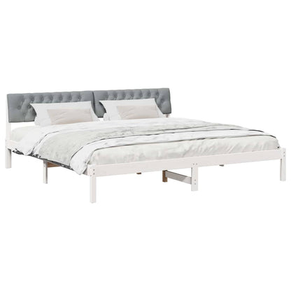 Bedframe Wit en lichtgrijs 200 x 200 cm Massief grenenhout