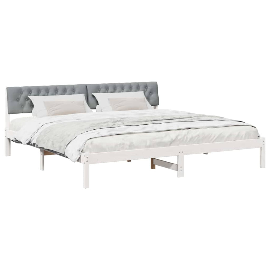 Bedframe Wit en lichtgrijs 200 x 200 cm Massief grenenhout