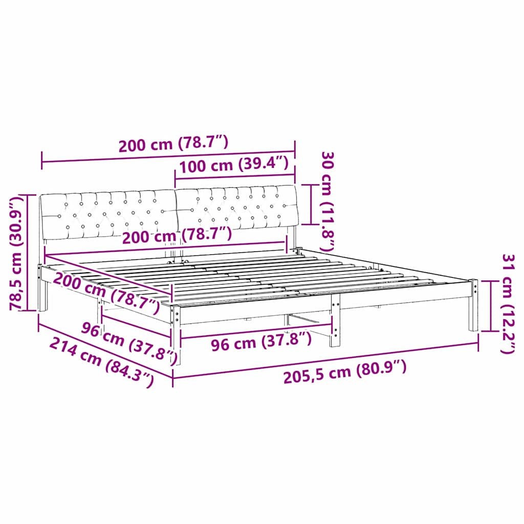 Bedframe Wit en lichtgrijs 200 x 200 cm Massief grenenhout