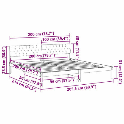 Bedframe Wit en lichtgrijs 200 x 200 cm Massief grenenhout
