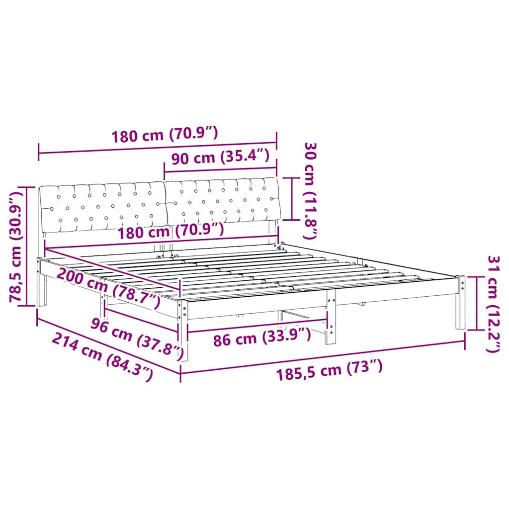 Bedframe Bruin en zwart 180 x 200 cm Massief grenenhout