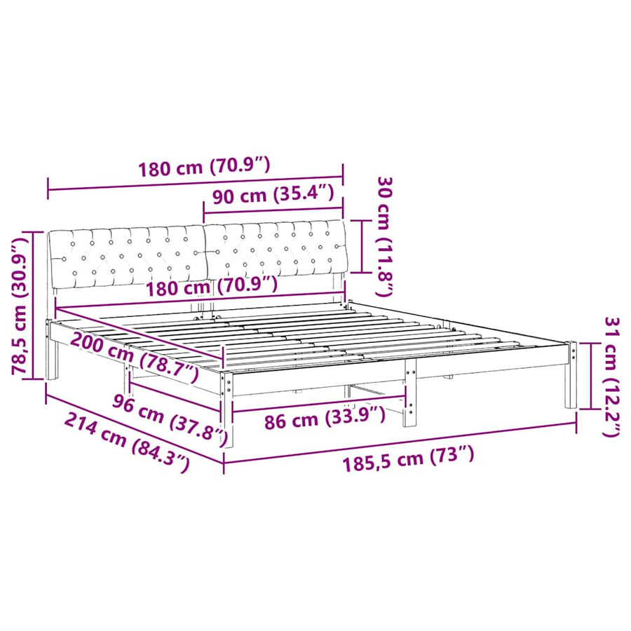 Bedframe Bruin en taupe 180 x 200 cm Massief grenenhout