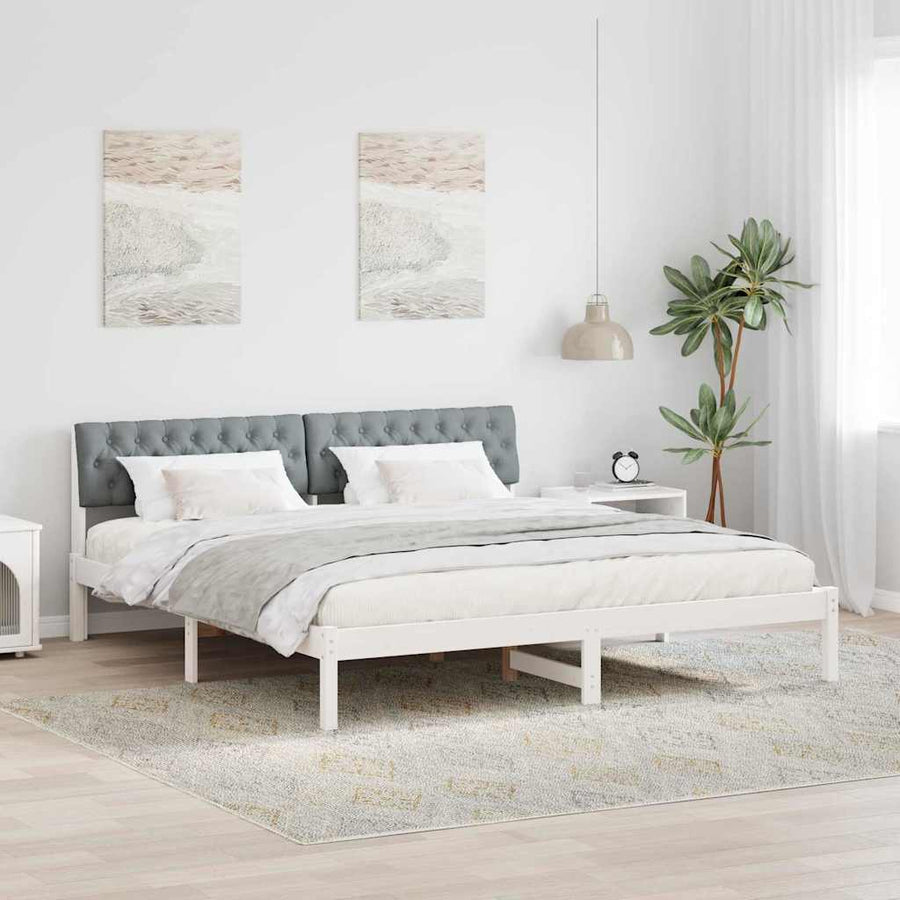 Bedframe Wit en lichtgrijs 180 x 200 cm Massief grenenhout