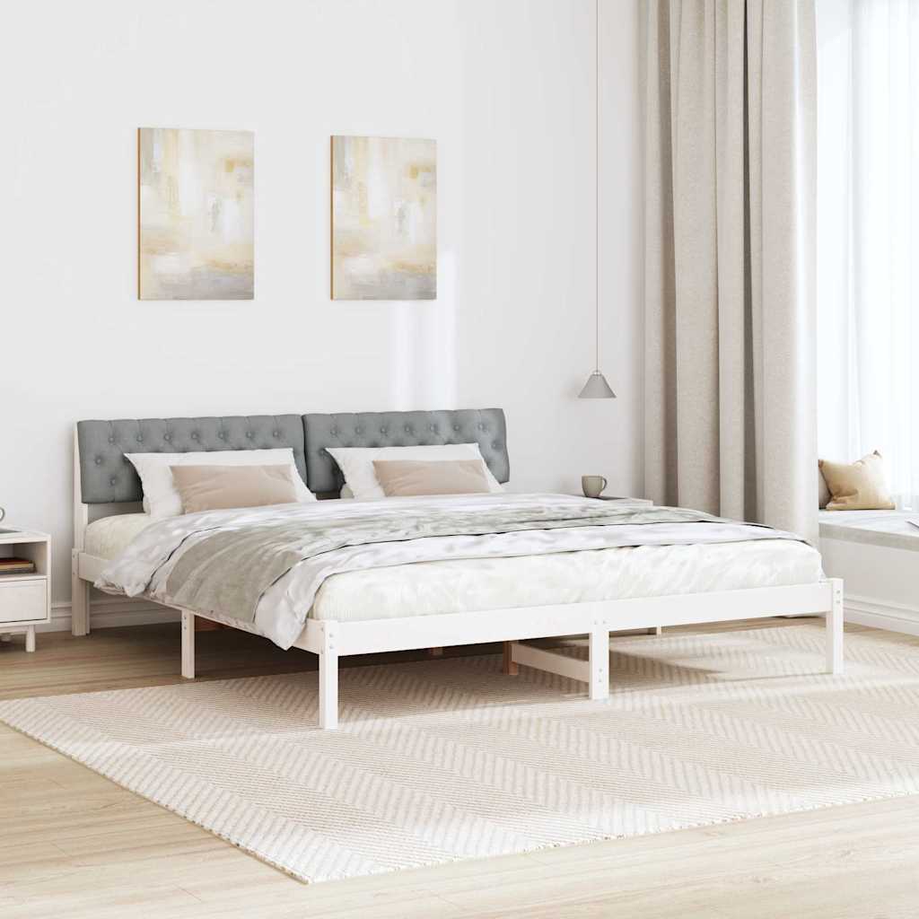 Bedframe Wit en lichtgrijs 180 x 200 cm Massief grenenhout
