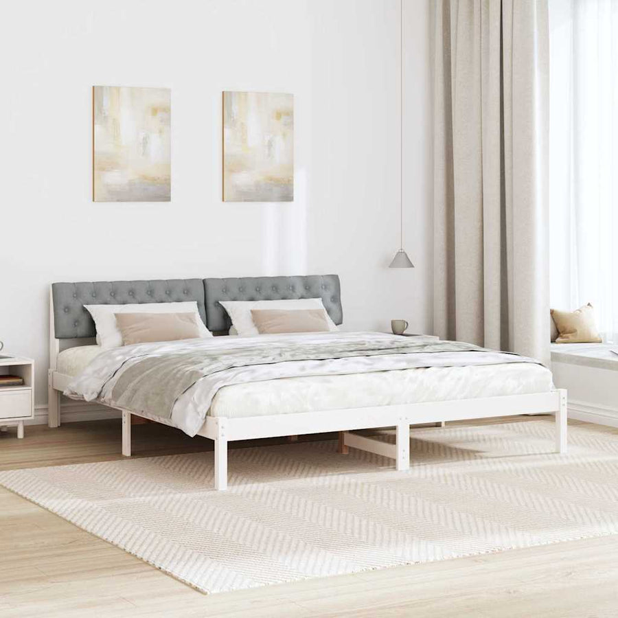 Bedframe Wit en lichtgrijs 180 x 200 cm Massief grenenhout