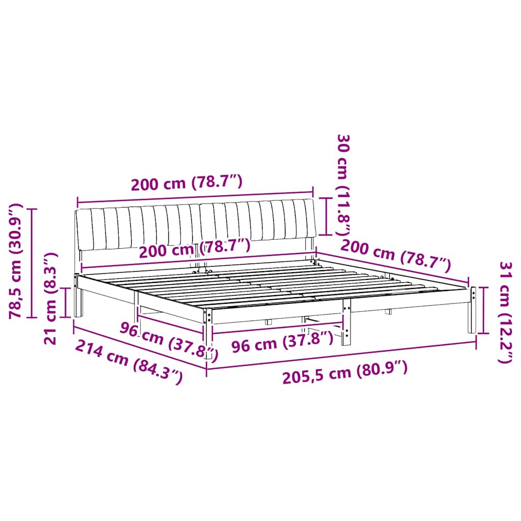 Bedframe Bruin en donkergrijs 200 x 200 cm Massief grenenhout