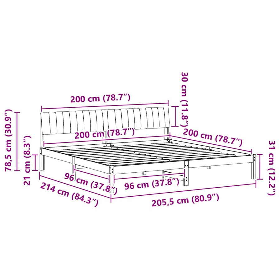 Bedframe Bruin en donkergrijs 200 x 200 cm Massief grenenhout
